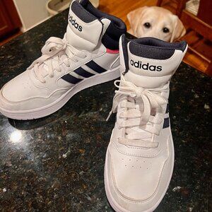 Adidas Hoops 3.0 Mid White Black Womens Leather Basketball Sneakers